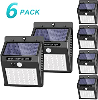 [42 LED - 3 Modos ] SEZAC Luces solares Luces con sensor de movimiento solar para exteriores- Luces de seguridad inalámbricas a prueba de agua para el garaje del jardín Camino (paquete de 6)